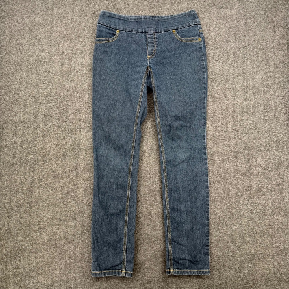 Chico's So Slimming Pull On Jeans Women 2 Medium Wash Blue Stretch Legging Ankle